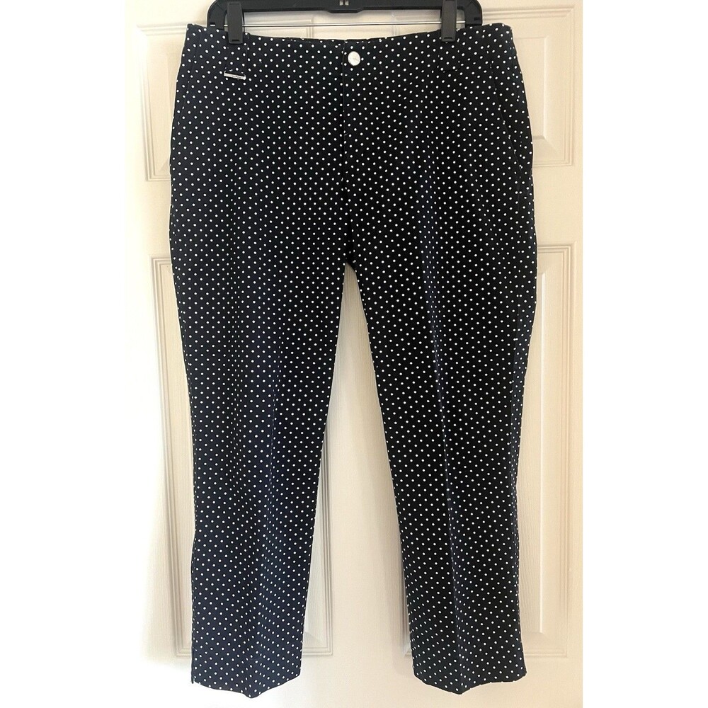 L-RL Lauren Ralph Lauren Polka Dot Active Cropped Pants Size 10 Black White EUC